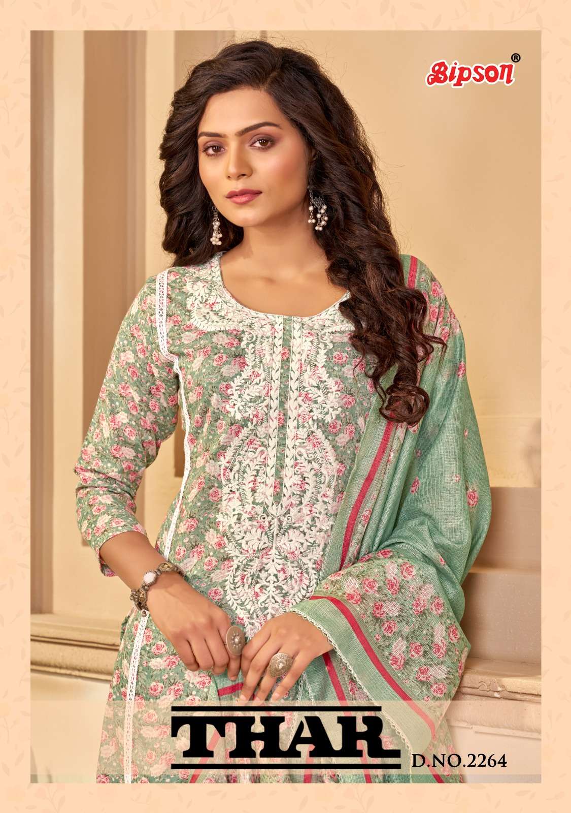 BIPSON THAR 2264 DESIGNER COTTON PRINT WITH WHITE THREAD EMBROIDERY WORK SUITS WHOLESALE 