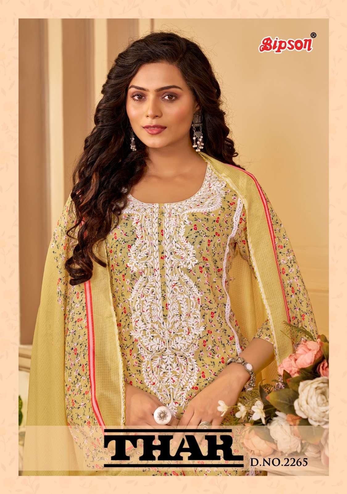 BIPSON THAR 2265 DESIGNER COTTON PRINT WITH WHITE THREAD EMBROIDERY WORK SUITS WHOLESALE 