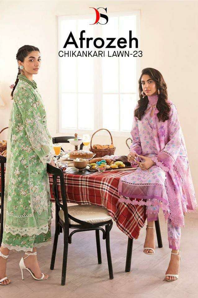 DEEPSY SUITS AFREOZEH CHIKANKARI COLLECTION DESIGNER COTTON PRINTED WITH WORK HEAVY PAKISTANI REPLICA SUITS WHOLESALE 