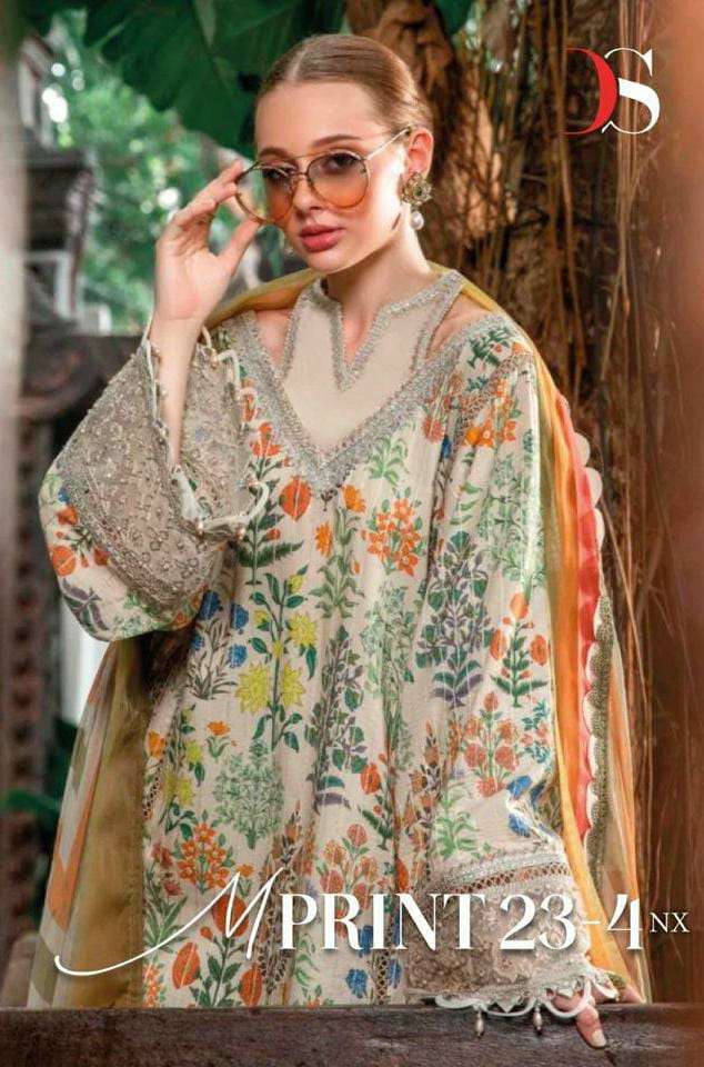 DEEPSY SUITS MARIA B M PRINT SPRING SUMMER-23-4 NX DESIGNER COTTON PRINT WITH SELF EMBROIDERY WORK AND PATCHWORK HEAVY PAKISTANI REPLICA SUITS WHOLESALE 