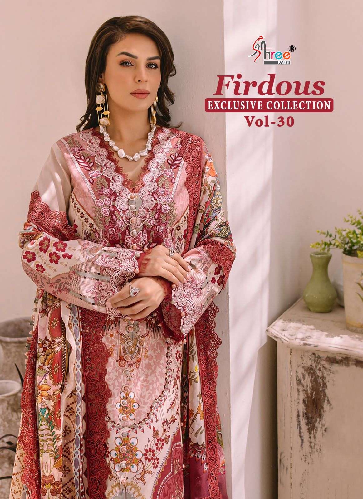 SHREE FAB FIRDOUS EXCLUSIVE COLLECTION VOL 30 DESIGNER COTTON PRINT WITH EMBROIDERY WORK HEAVY PAKISTANI REPLICA SUITS WHOLESALE 