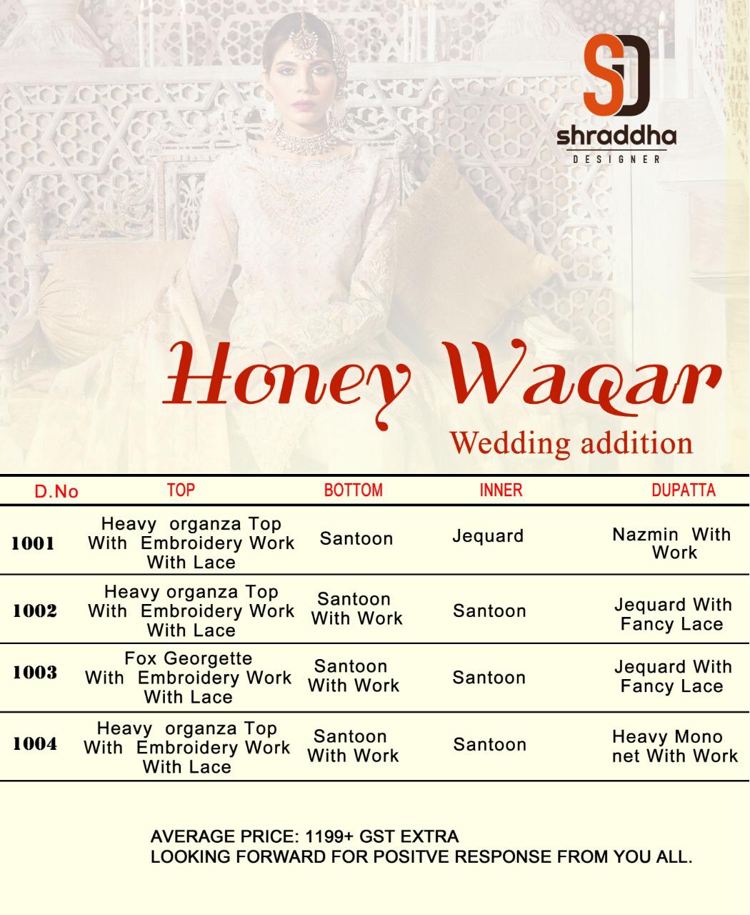 Shraddha Designer Honey Waqar Wedding Addition Wholesale