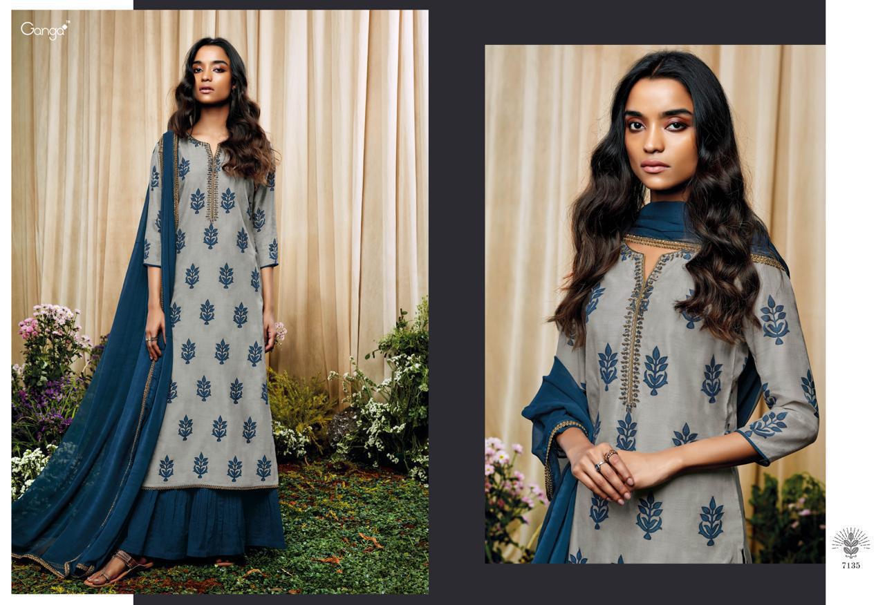Ganga Amoret Designer Silk Printed With Embroidary Wholesale