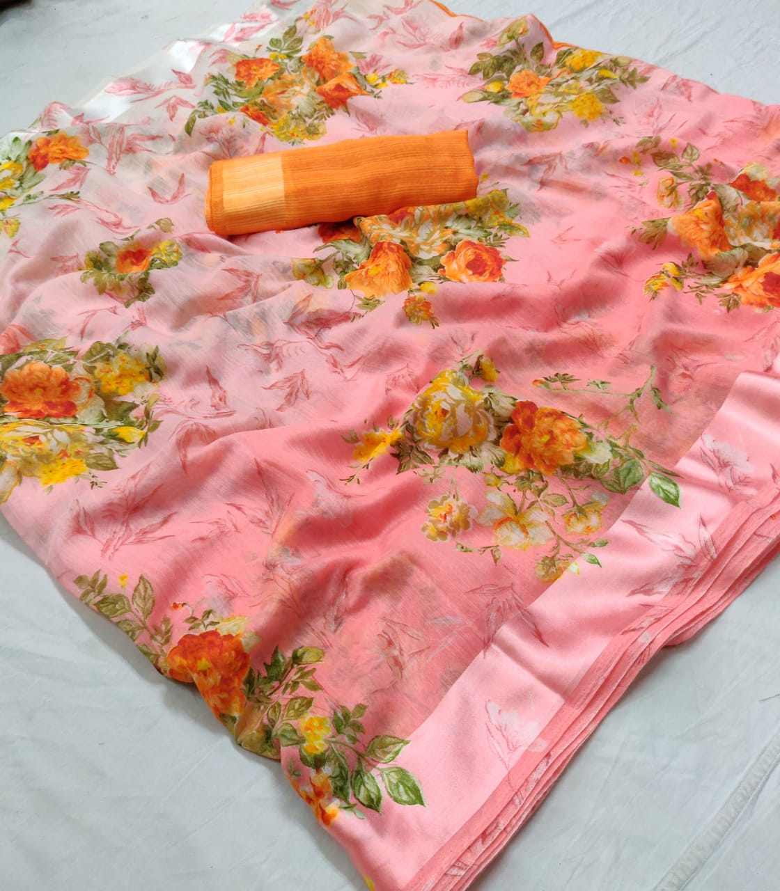 Lt Sarees Saffron Summer Collection Linen Saree Wholesale