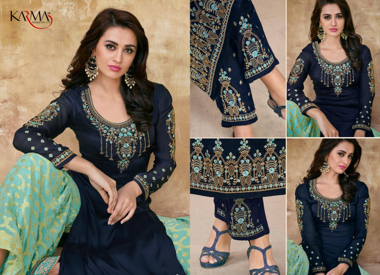 Karma Satin Georgette Embroidery Suits Best Wholesale Rate