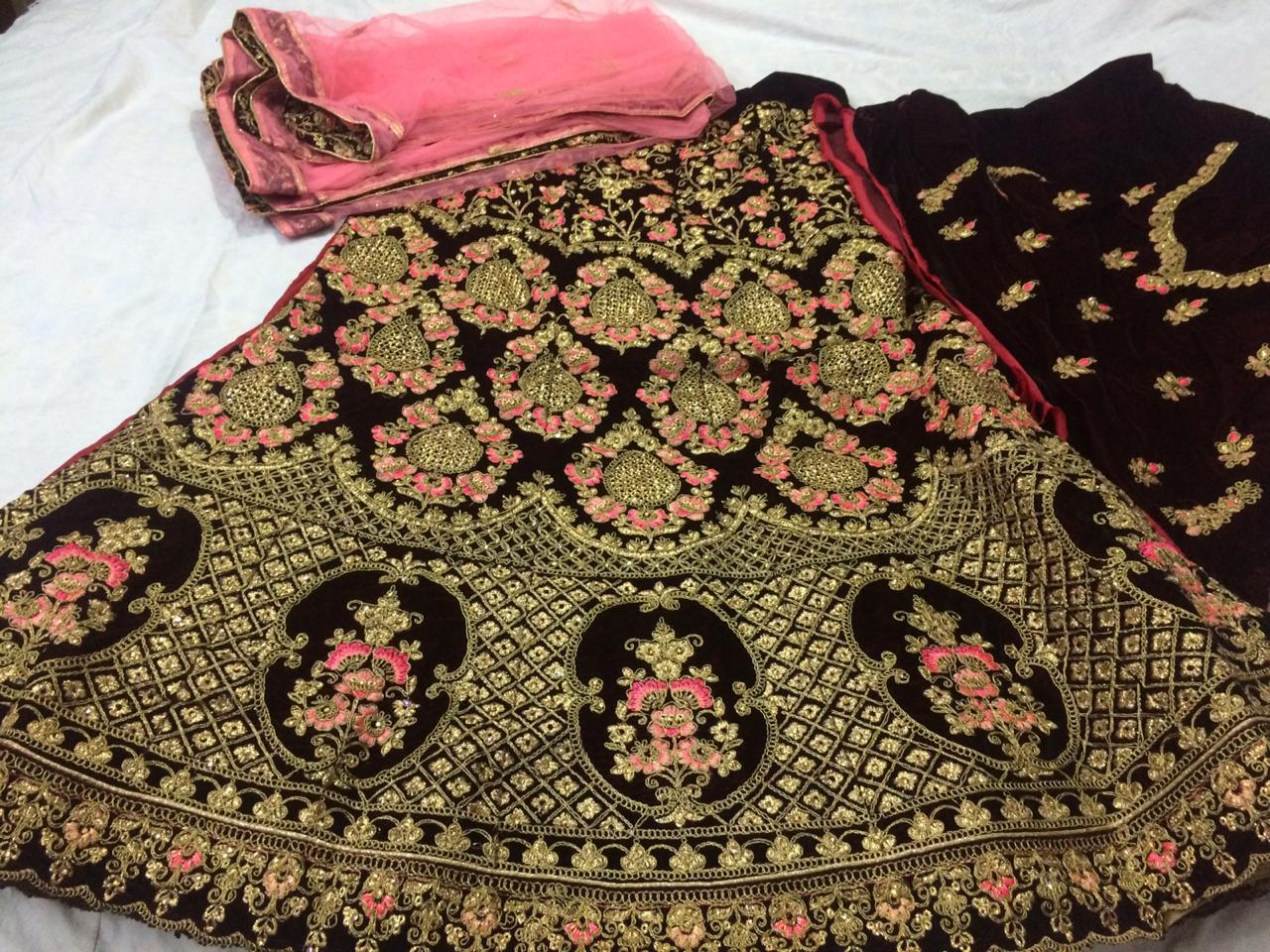 Designer Velvet With Heavy Embrodery Work Wedding Wear Lehenga Choli Wholesale