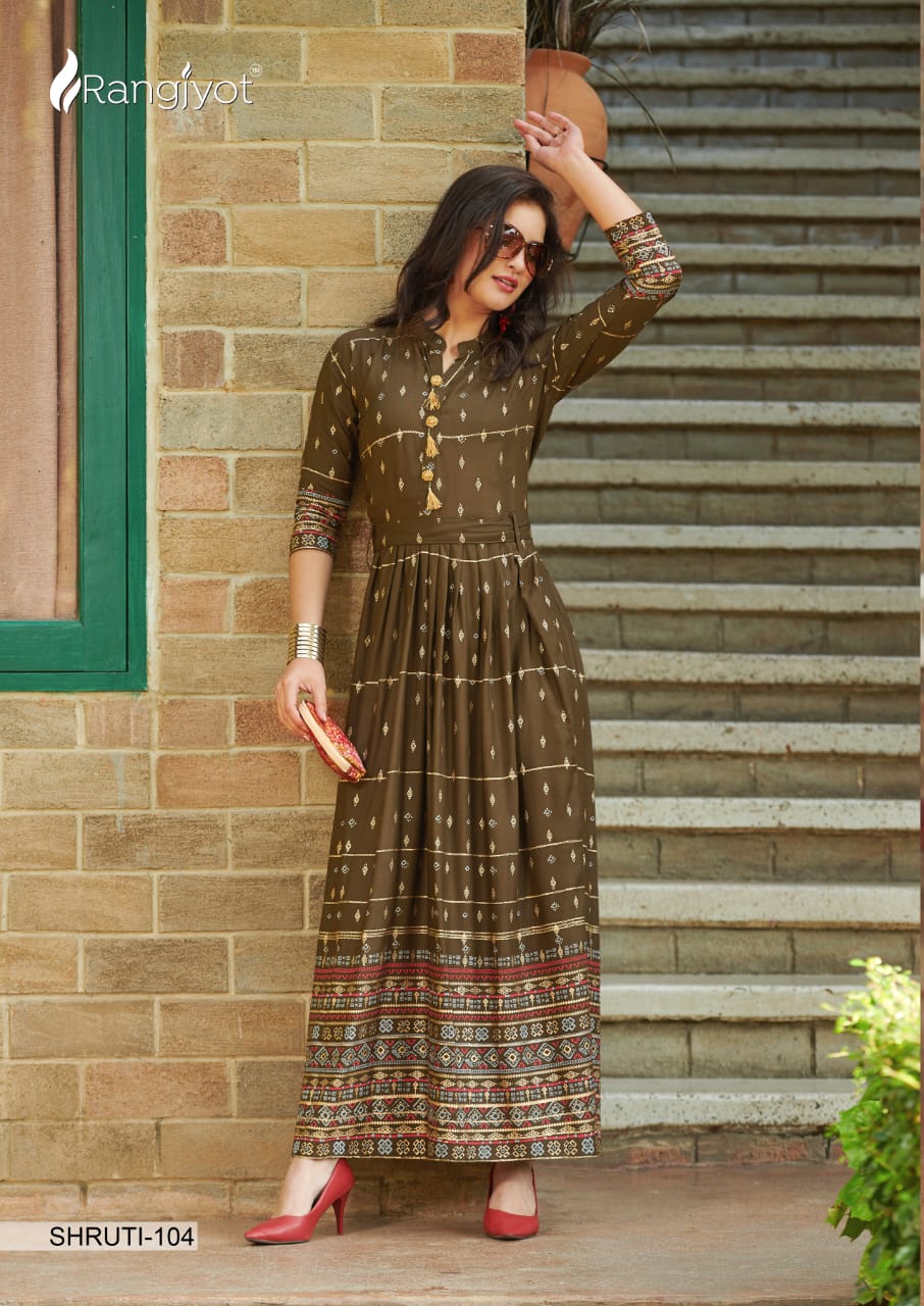 Rang Jyot Shruti Vol 1 Designer Rayon Stitch Gold Printed Gown Wholesale