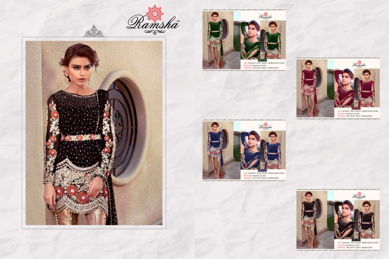 Ramsha R-120 Colour Nx Designer Georgette Embroidered Partywear Suits Wholesale