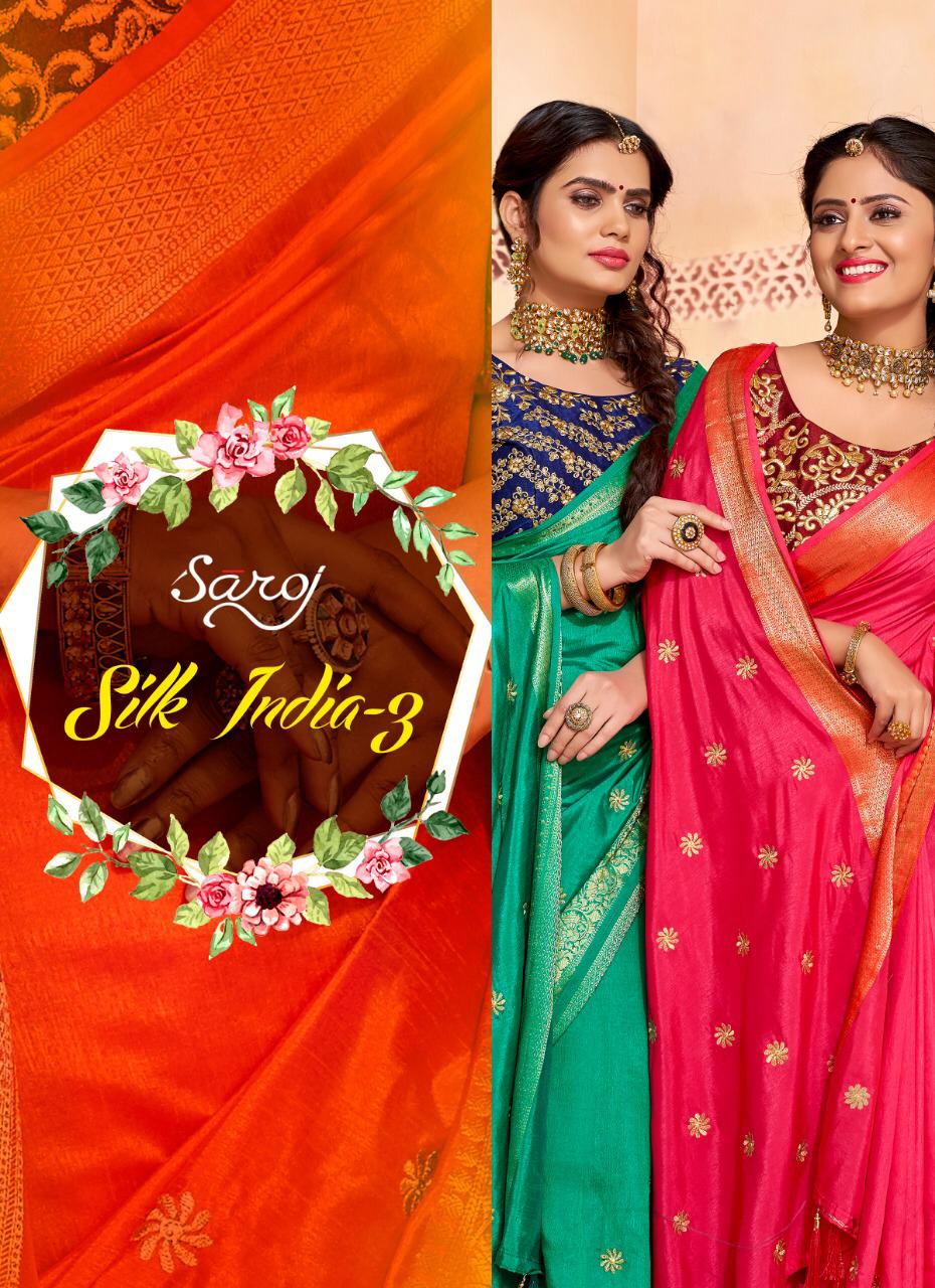 Saroj Saree Silk India Vol 3 Designer Silk Embroidery Work Festival Wear Sarees In Best Wholesale Rate