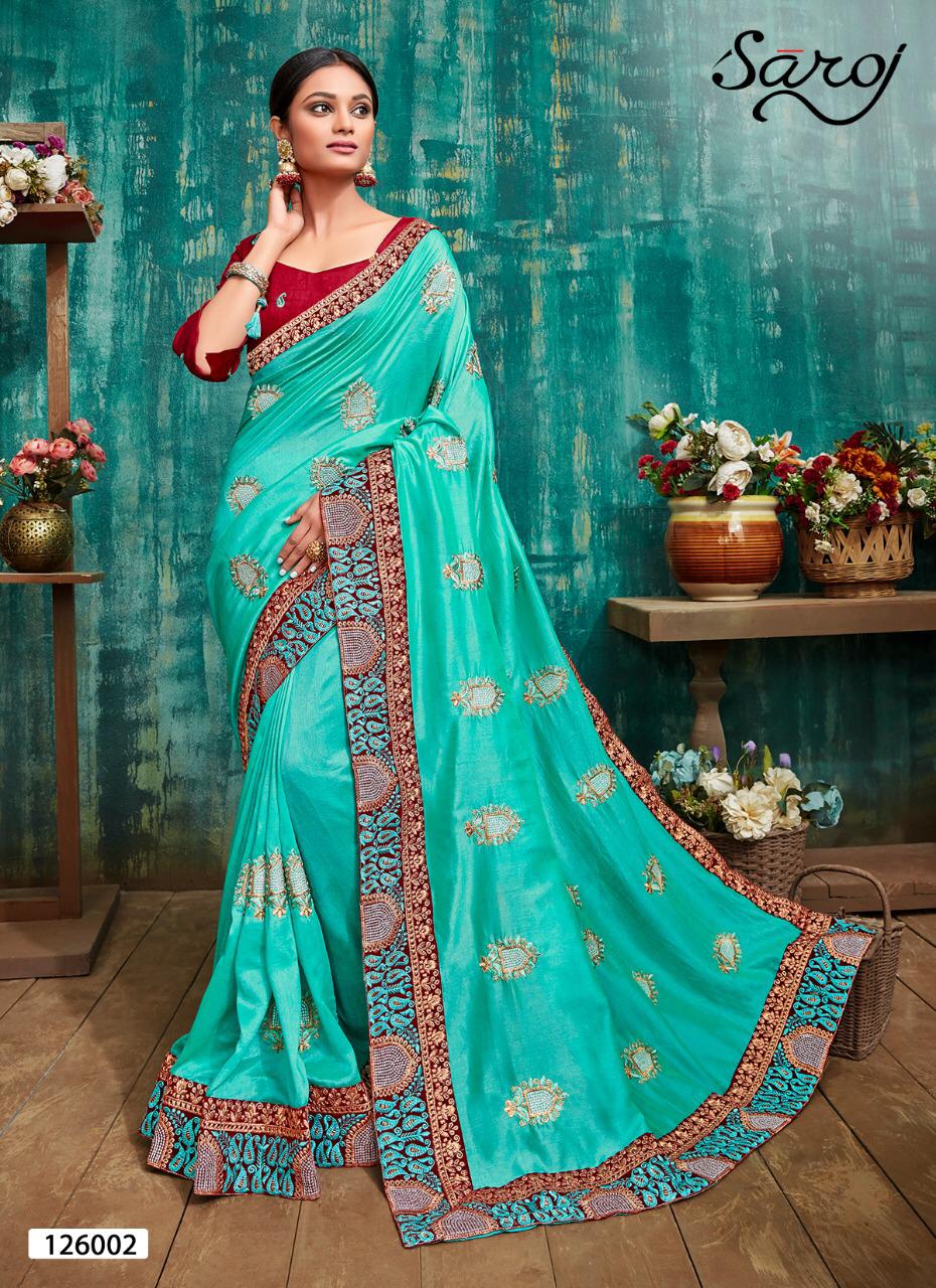 Saroj Saree Simona Designer Embroidery Border Vichitra Dyed Festival Wear Sarees In Best Wholesale Rate