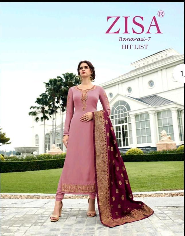 Zisa Banaras Vol 7 Hit List Designer Satin Georgette With Banarasi Dupatta Suits Wholesale