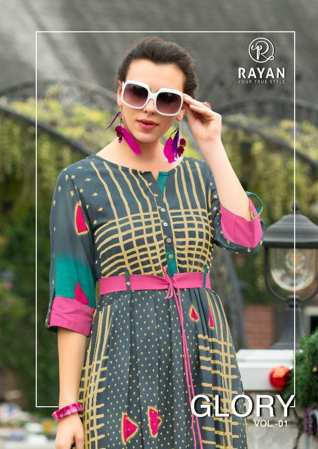 Rayan Glory Designer Rayon Printed Long Kurtis Wholesale