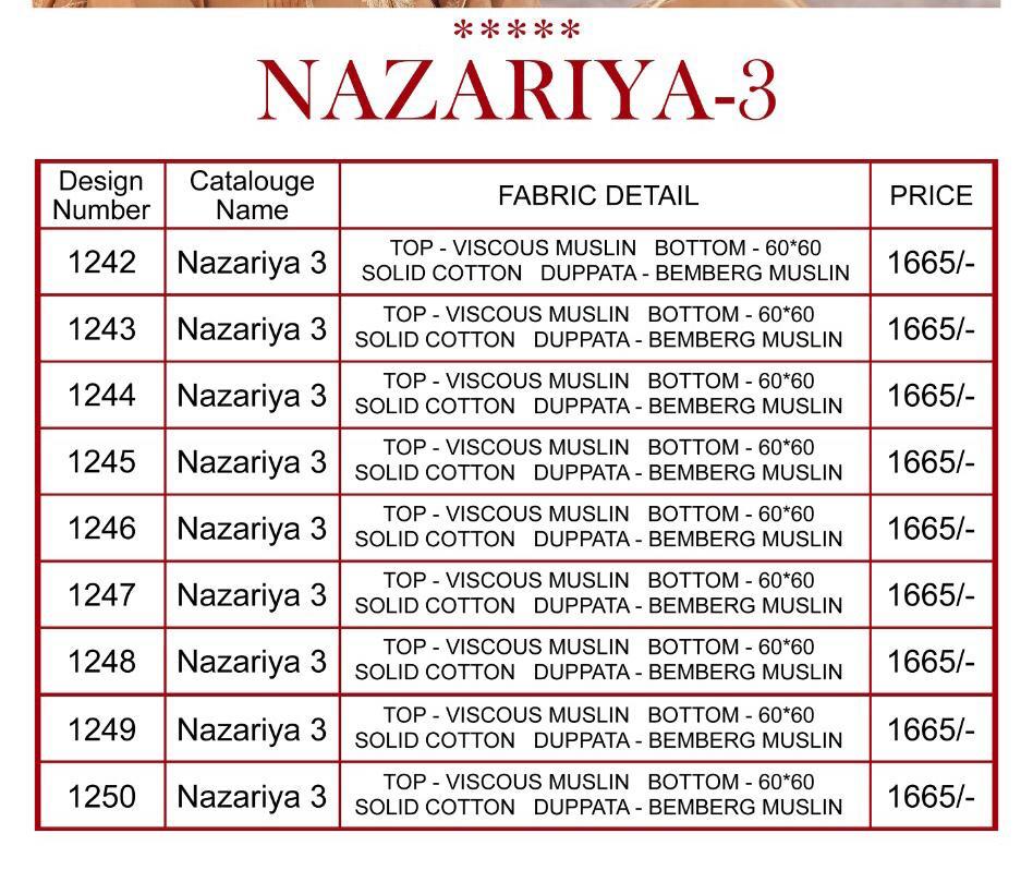 Bela Nazariya Vol 3 Designer Viscose Muslin Embroidery Work Suits Wholesale