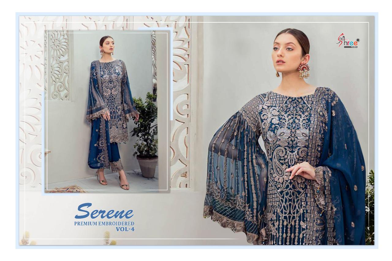 Shree Fab Serene Premium Embroiderd Vol 4 Georgette With Heavy Embroidery Work Pakistani Pattern Suits Wholesale
