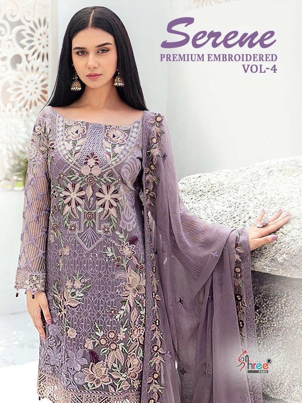 Shree Fab Serene Premium Embroiderd Vol 4 Georgette With Heavy Embroidery Work Pakistani Pattern Suits Wholesale
