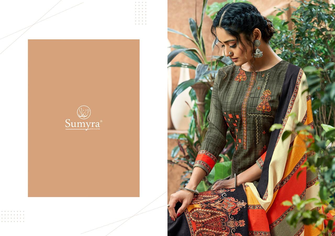 Sumyra Kashmiri Shawl Designer Pashmina Print With Self Embroidery Work With Shawl Dupatta Suits Wholesale