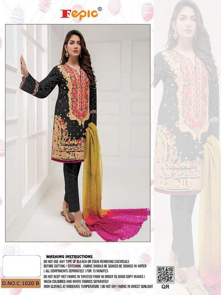 Fepic C 1020 Designer Organza Embroidery Work Occasional Wear Pakistani Replica Suits Single