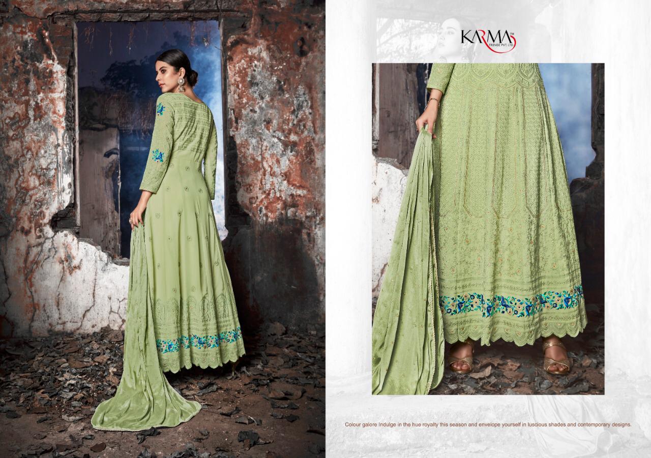 Karma 20070 Series Designer Fox Georgette Heavy Embroiderd Lakhnawi Top And Naznin Dupatta With Stone Work Collection Suits Wholesale