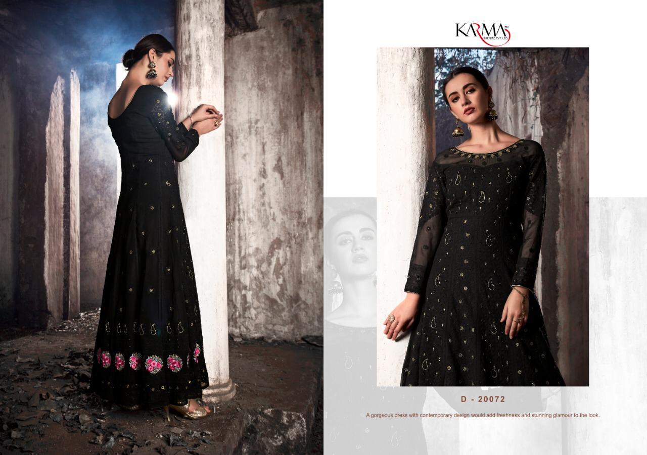 Karma 20070 Series Designer Fox Georgette Heavy Embroiderd Lakhnawi Top And Naznin Dupatta With Stone Work Collection Suits Wholesale
