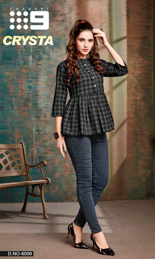 Channel 9 Crysta Designer Cotton Checks Tops Best Wholesale Rate