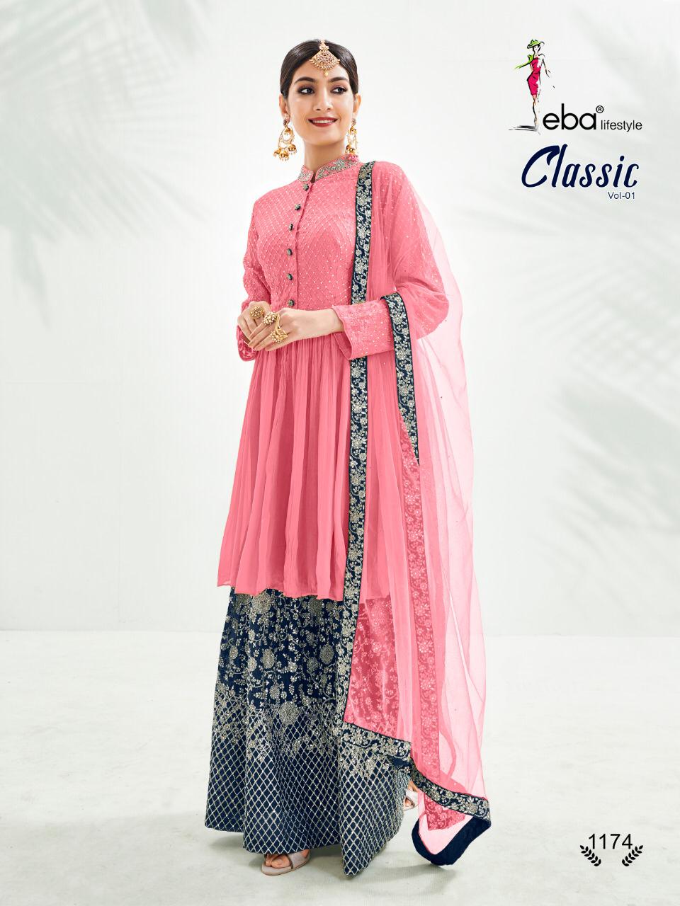 Eba Lifestyle Classic Vol 1 Chinon With Embroidery Work Partywear Plazzo Suits Wholesale