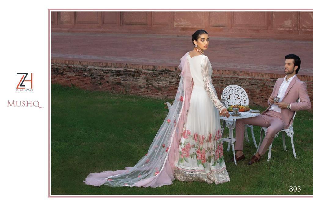 Zaura Hassan Mushq Designer Fox Georgette With Heavy Embroidery Work Pakistani Pettern Suits Wholesale