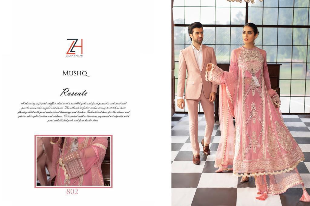 Zaura Hassan Mushq Designer Fox Georgette With Heavy Embroidery Work Pakistani Pettern Suits Wholesale