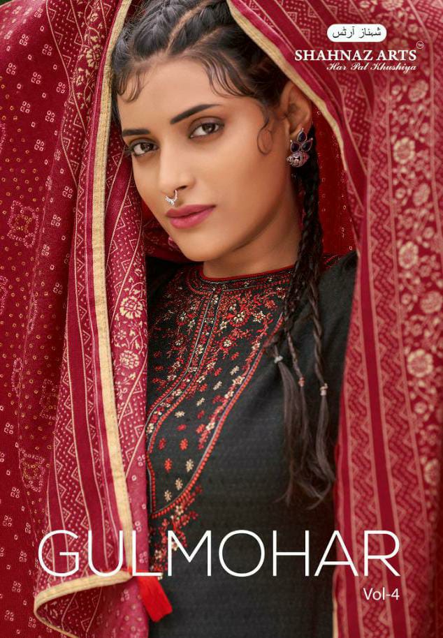 Shahnaz Arts Gulmohar Vol 4 Designer Pashmina Printed With Embroidery Work Suits Wholesale
