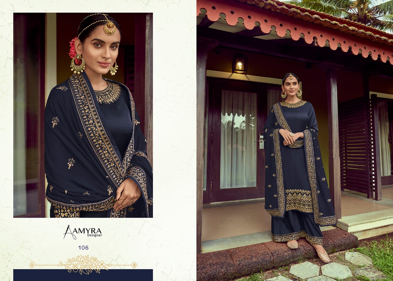 Amyra Butterfly Designer Satin Georgette With Heavy Embroidery Swarovski Work Suits Wholesale