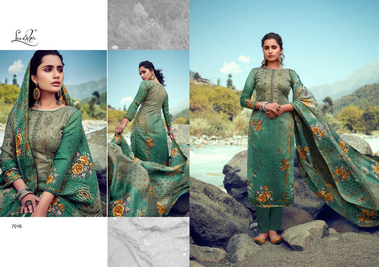 Levisha Linaya Designer Pashmina Printed With Self Embroidery Work Suits