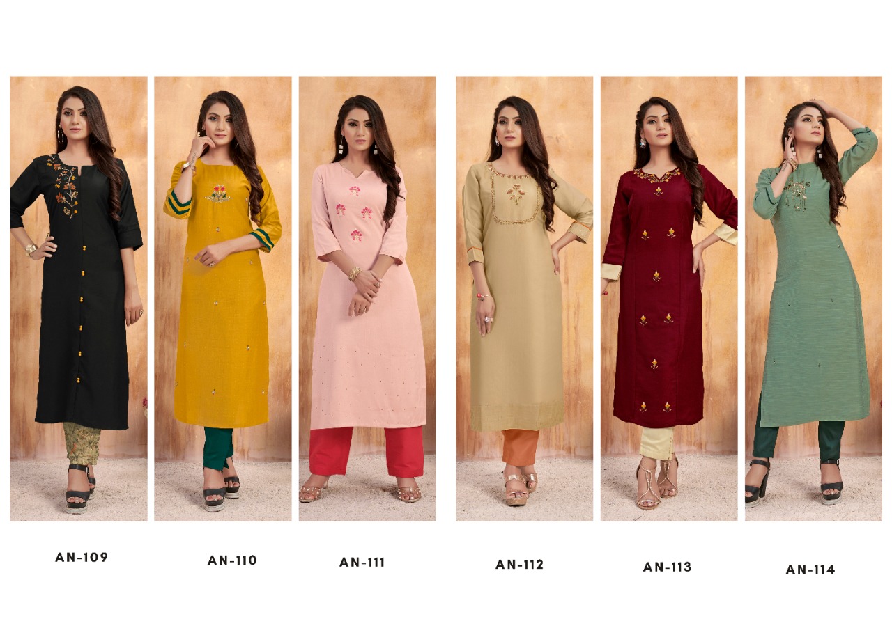 Anyuka Fiza Designer Embroidery Work Kurti With Pant Festive Wear Pair In Best Wholesale Rate