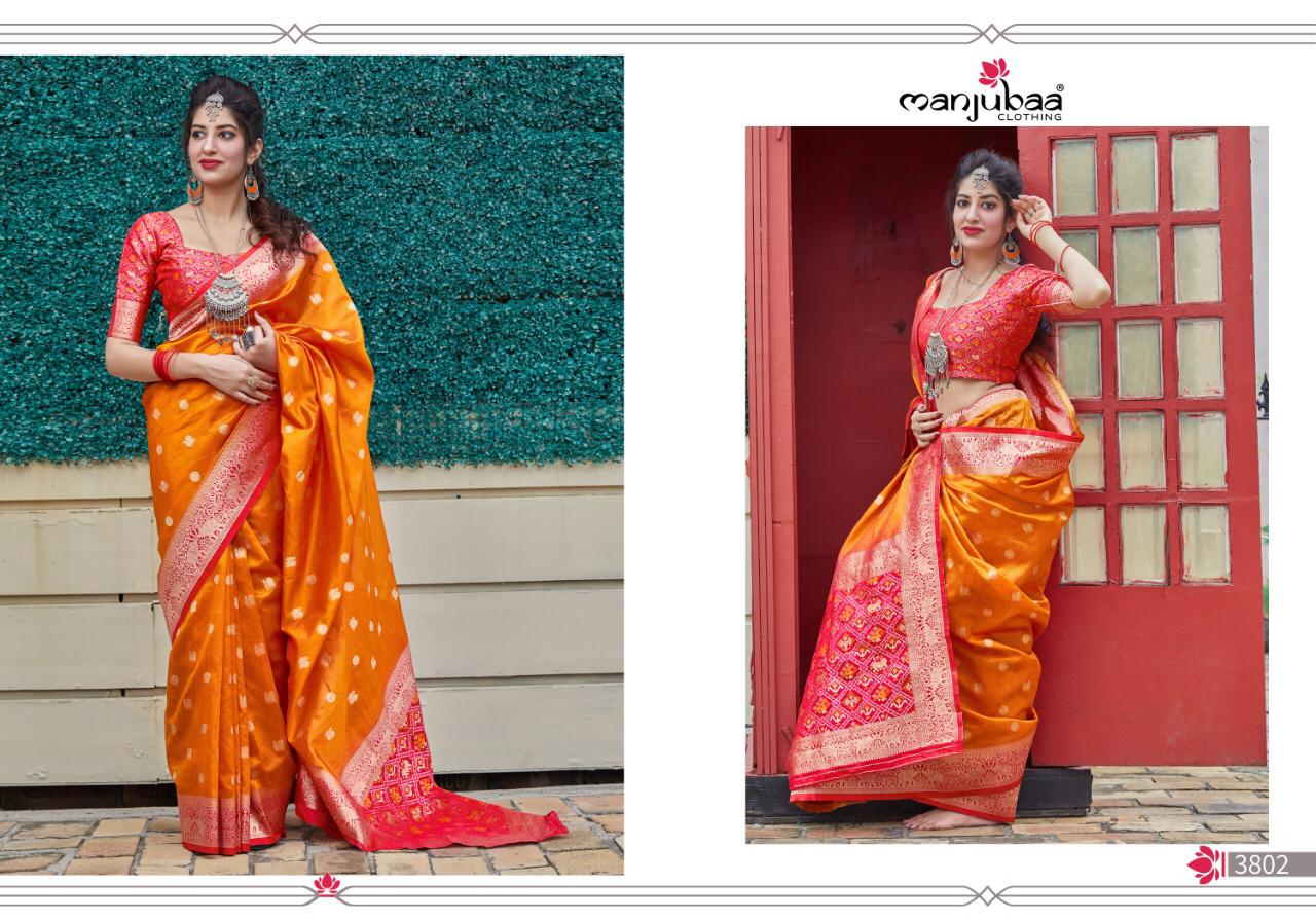 Manjubaa Mahalaya Silk 3801 To 3810 Series Designer Banarasi Silk Sarees Wholesale