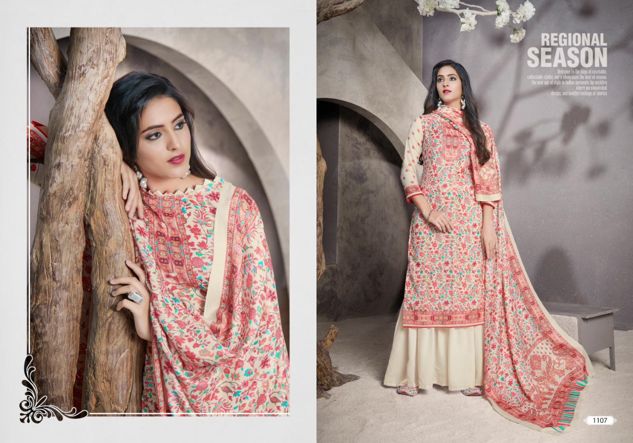 Bipson Kashmiri Queen 6 Designer Woolen Pashmina Digital Printed Suits Wholesale