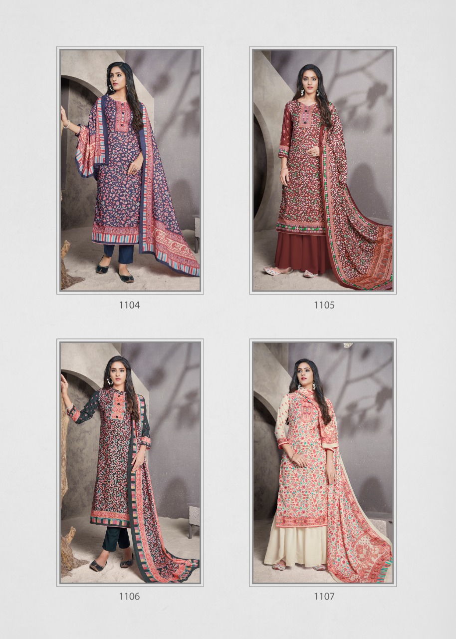 Bipson Kashmiri Queen 6 Designer Woolen Pashmina Digital Printed Suits Wholesale