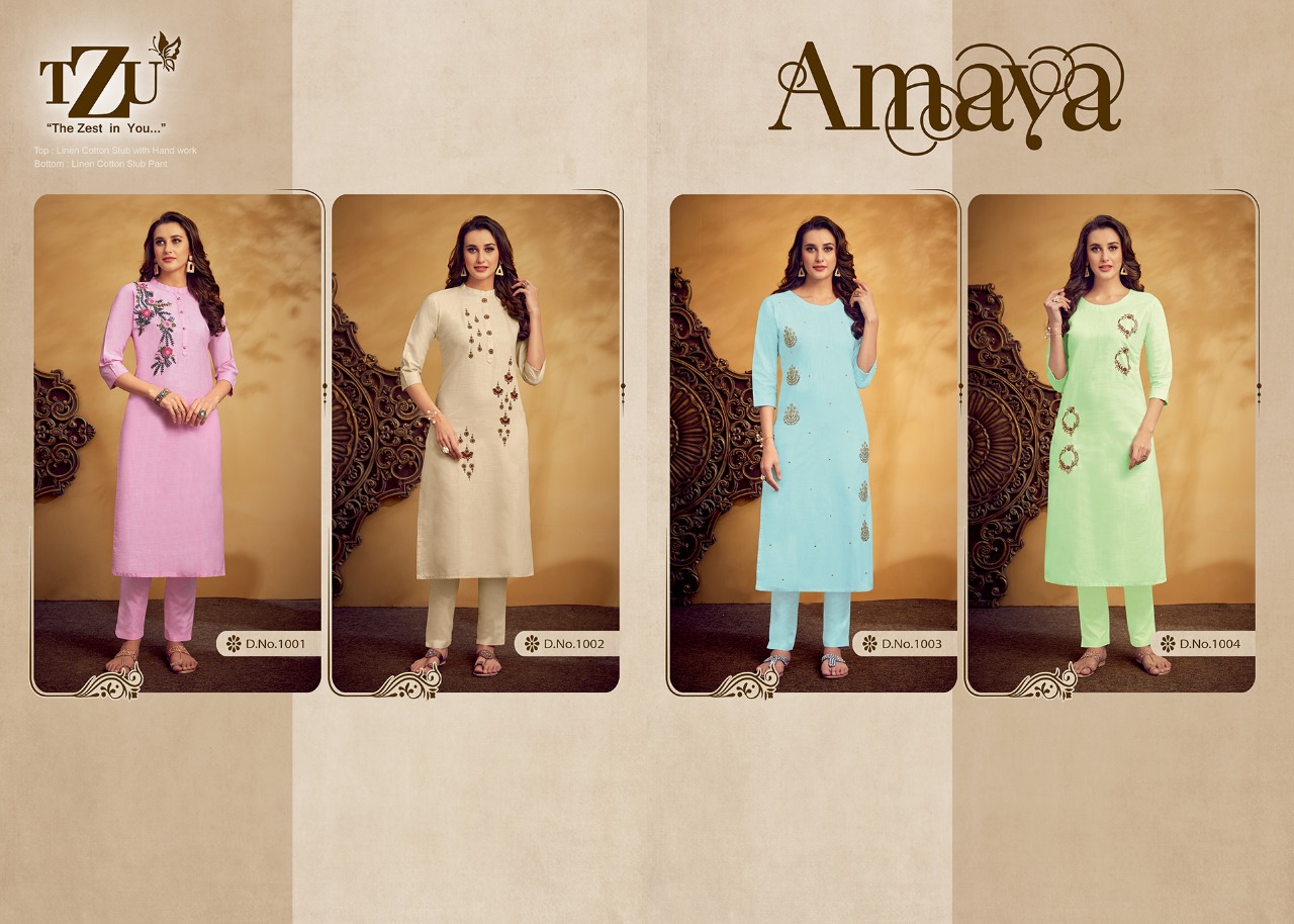 Tzu Lifestyle Amaya Designer Linen Cotton Top With Embroidery Pant Wholesale