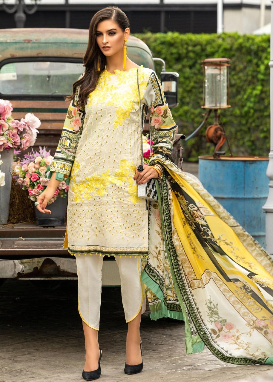 Al Meera D.1202 Blossom Designer Luxury Lawn Embroiderd Collection In Singles