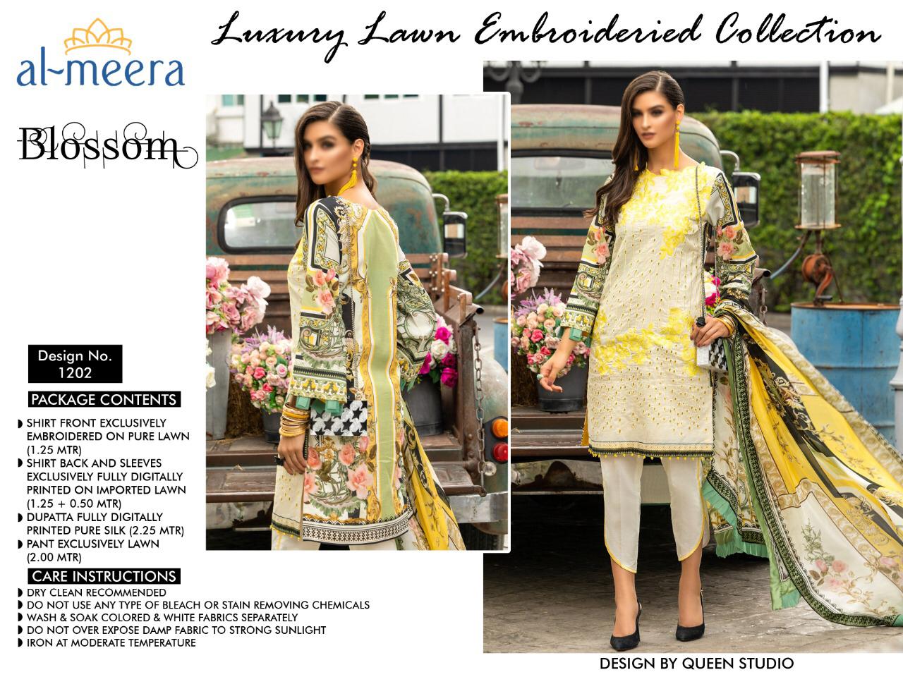 Al Meera D.1202 Blossom Designer Luxury Lawn Embroiderd Collection In Singles