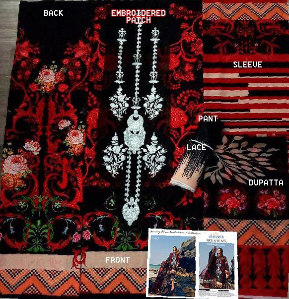 Al Meera D.1210 Red And Black  Designer Embroidery Work With Full Digital Printed Lawn Heavy Suits Singles