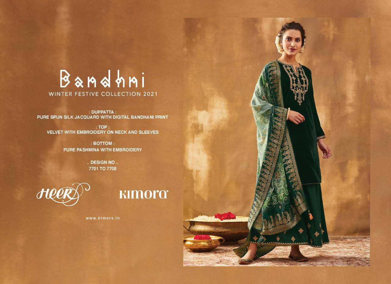 Kimora Bandhni Pure Spun Silk Jacquard With Digital Bandhni Printed Suits Wholesale