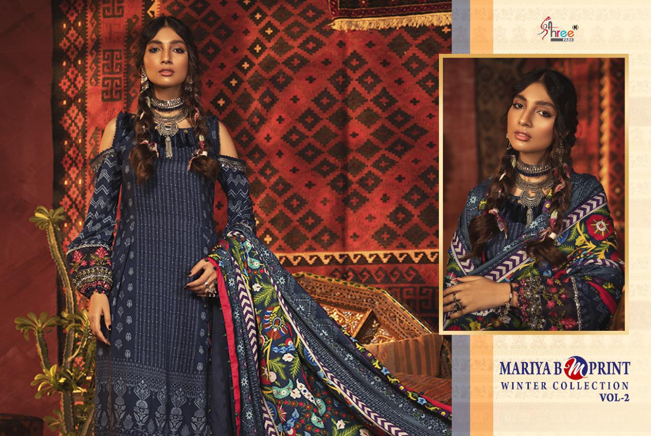 Shree Fab Maria B M Prints Winter Collection Vol 2 Designer Pashmina Print With Embroidery Work Suits Wholesale
