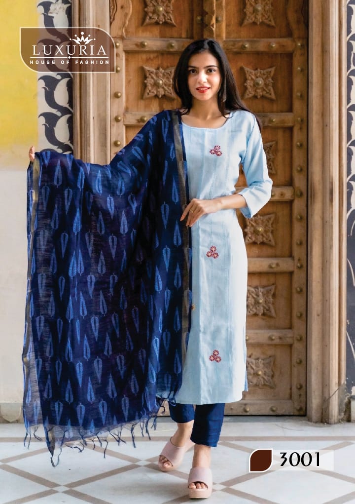 Luxuria Forecast 3 Designer Rayon Embroidery Kurti With Linen Dupatta Wholesale