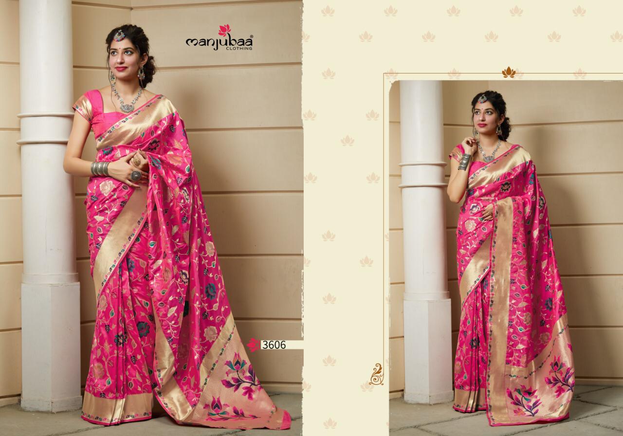 Manjubaa Manyata Silk 3601 To 3606 Series Designer Banarasi Silk Sarees Wholesale