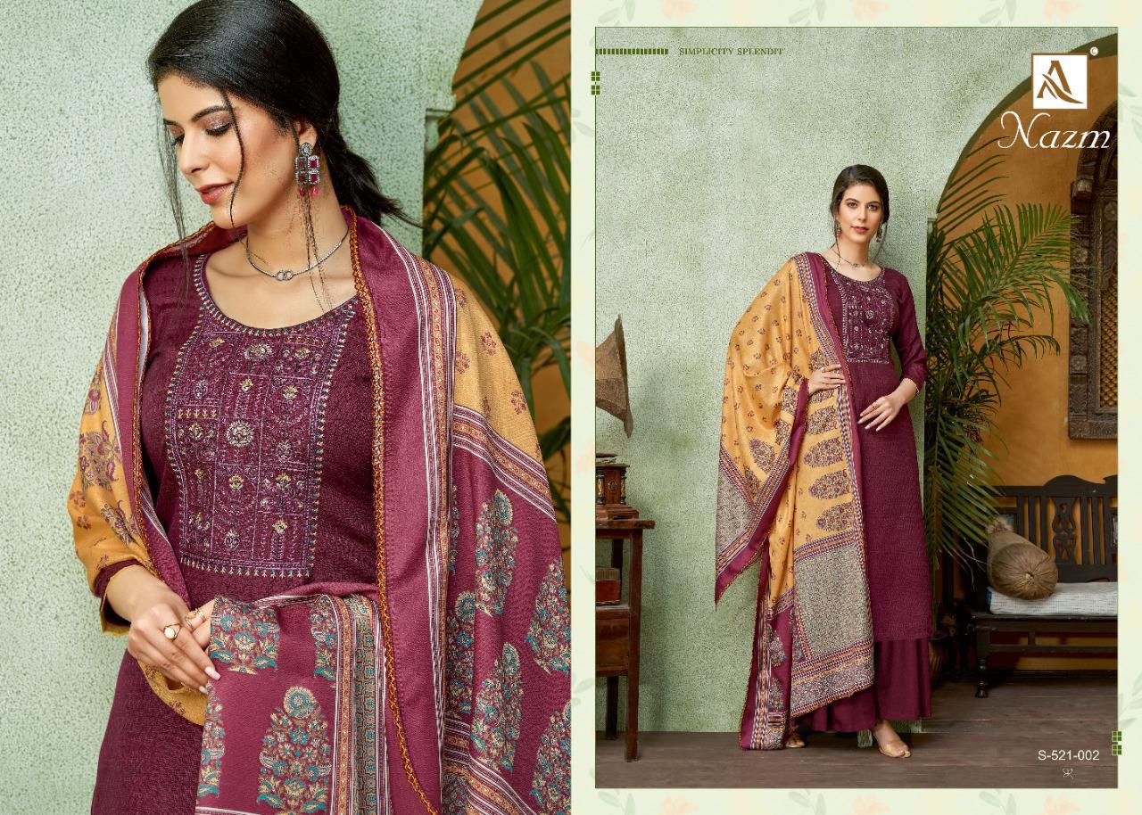 Alok Suit Nazm Designer Pashmina Self Print With Fancy Kashmiri Work Suits Wholesale