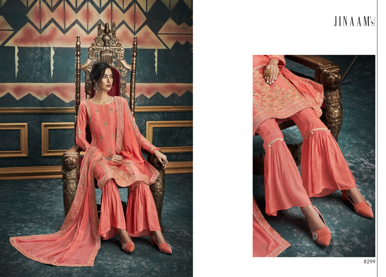 Jdpl Jinaam Alisha Collection Designer Russian Silk Heavy Embroidery Work And Stone Work Suits Wholesale