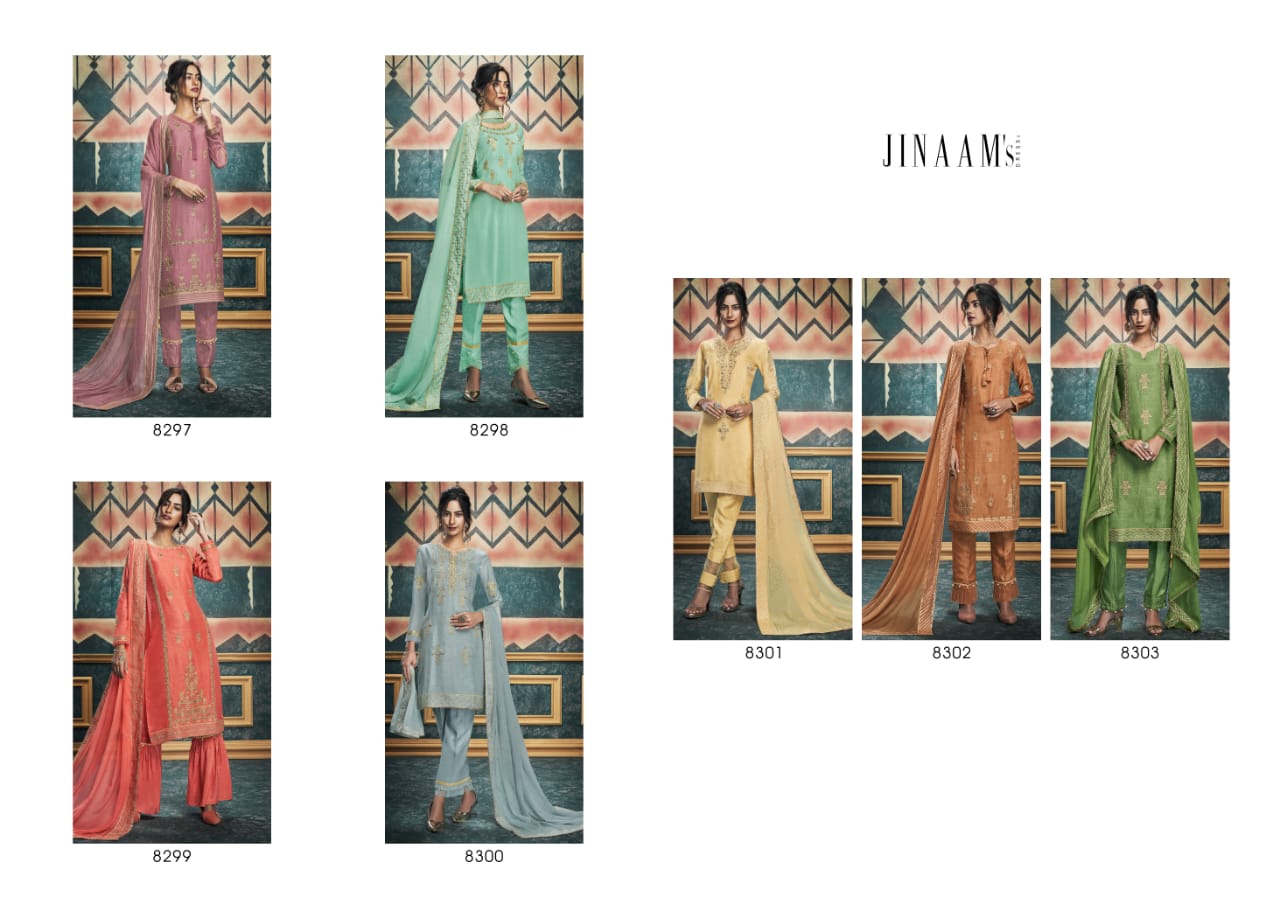 Jdpl Jinaam Alisha Collection Designer Russian Silk Heavy Embroidery Work And Stone Work Suits Wholesale