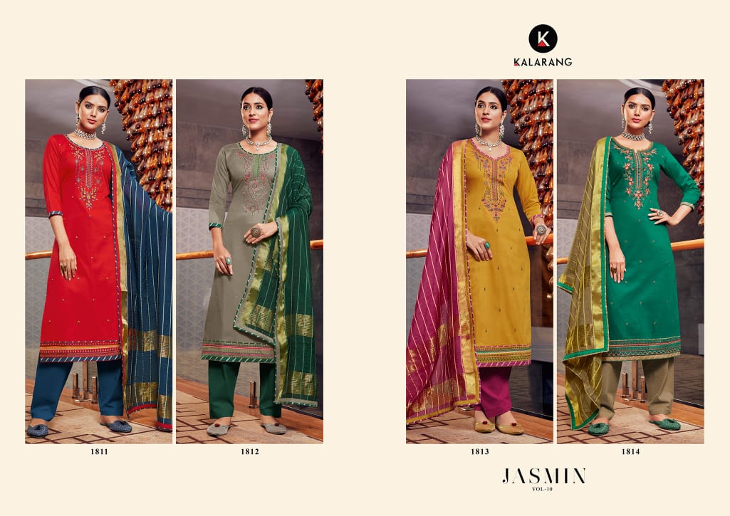 Kalarang Jasmin Vol 10 Designer Jam Silk With Embroidery Work Suits Wholesale