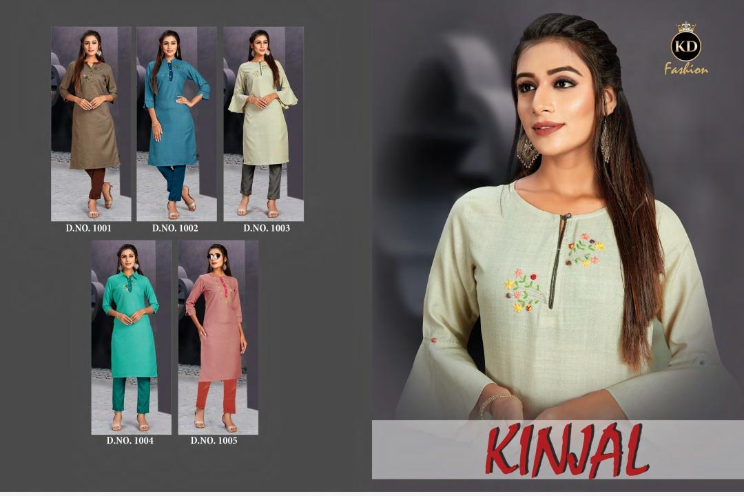 Kd Fashion Kinjal Designer Cotton Slub Handwork Kurti With Pant Wholesale
