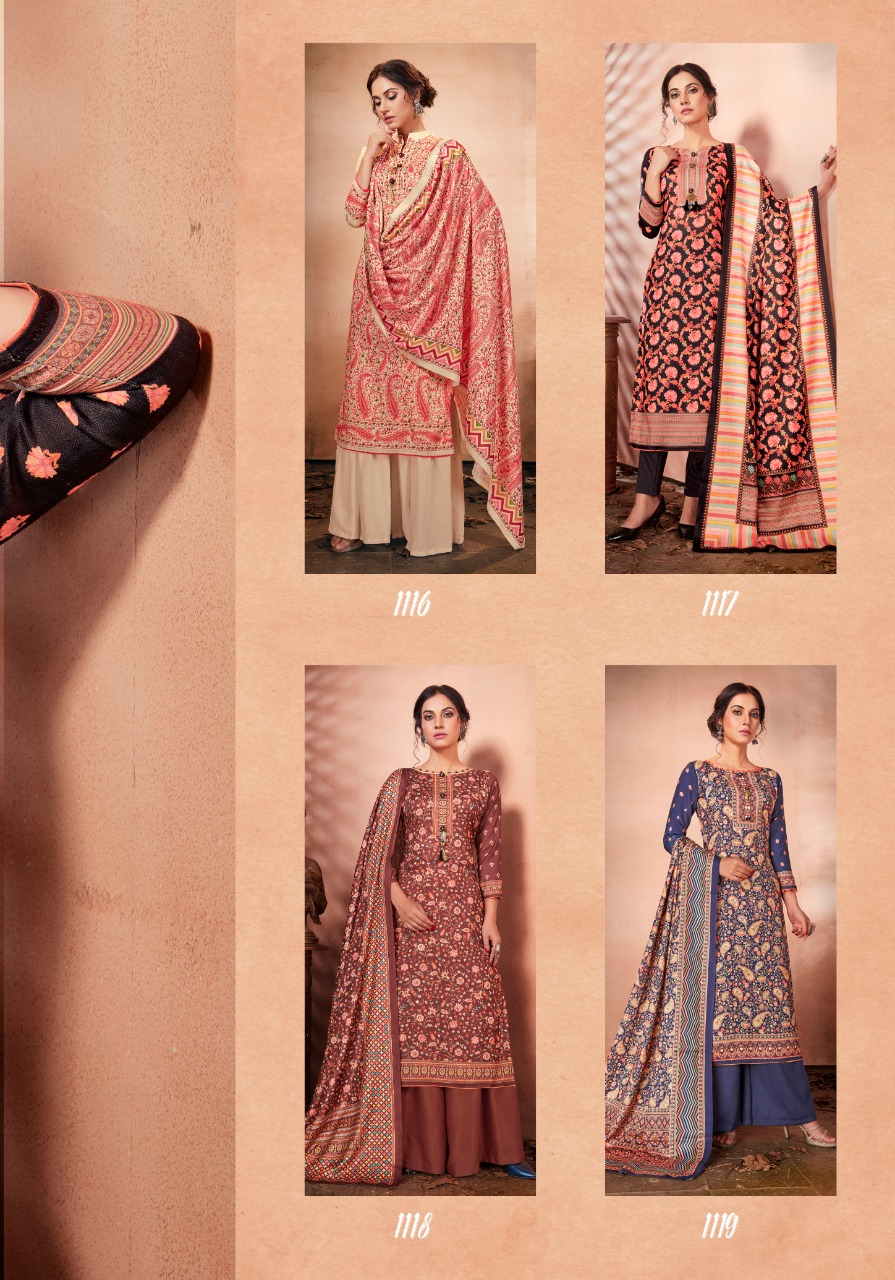 Bipson Silk 1116 1119 Designer Pashmina Digital Print With Pashmina Shawl Dupatta Suits Wholesale
