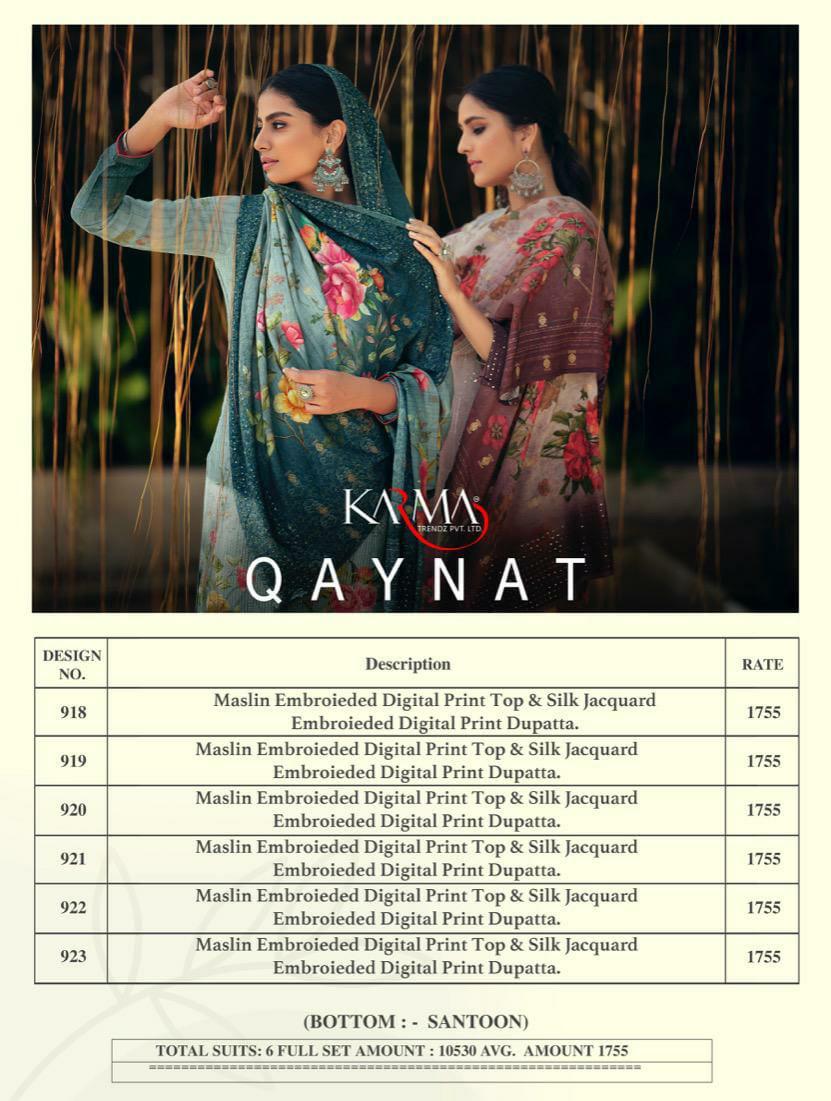Karma Qaynat Muslin Embroided Digital Print Suits Wholesale