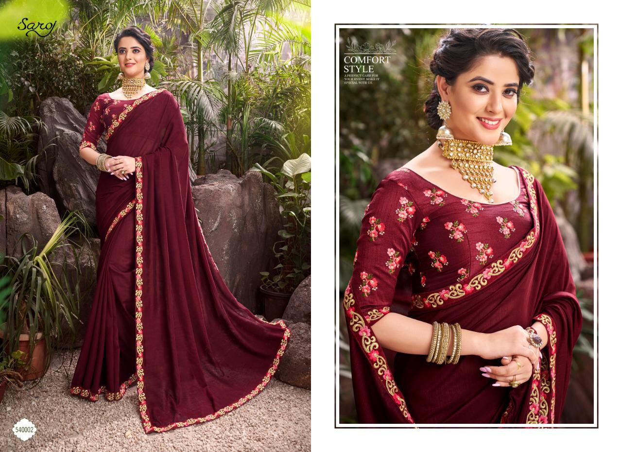 Saroj Sarees Novelty Designer Embroidery Work With Silk Festival Wear Sarees In Best Wholesale Rate